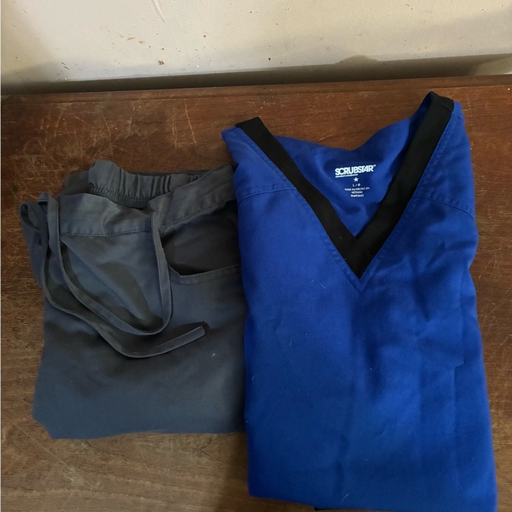 Scrubstar Royal Blue Top and Charcoal Pants Set